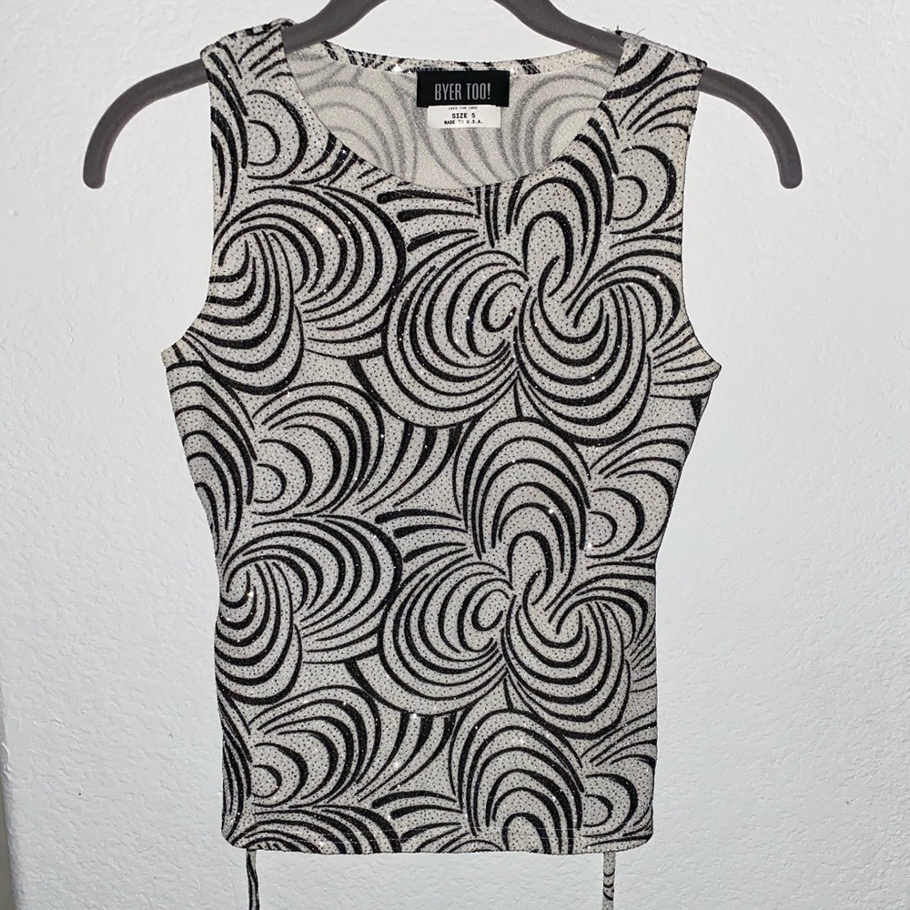 Black and white blouse with shimmering sparkles